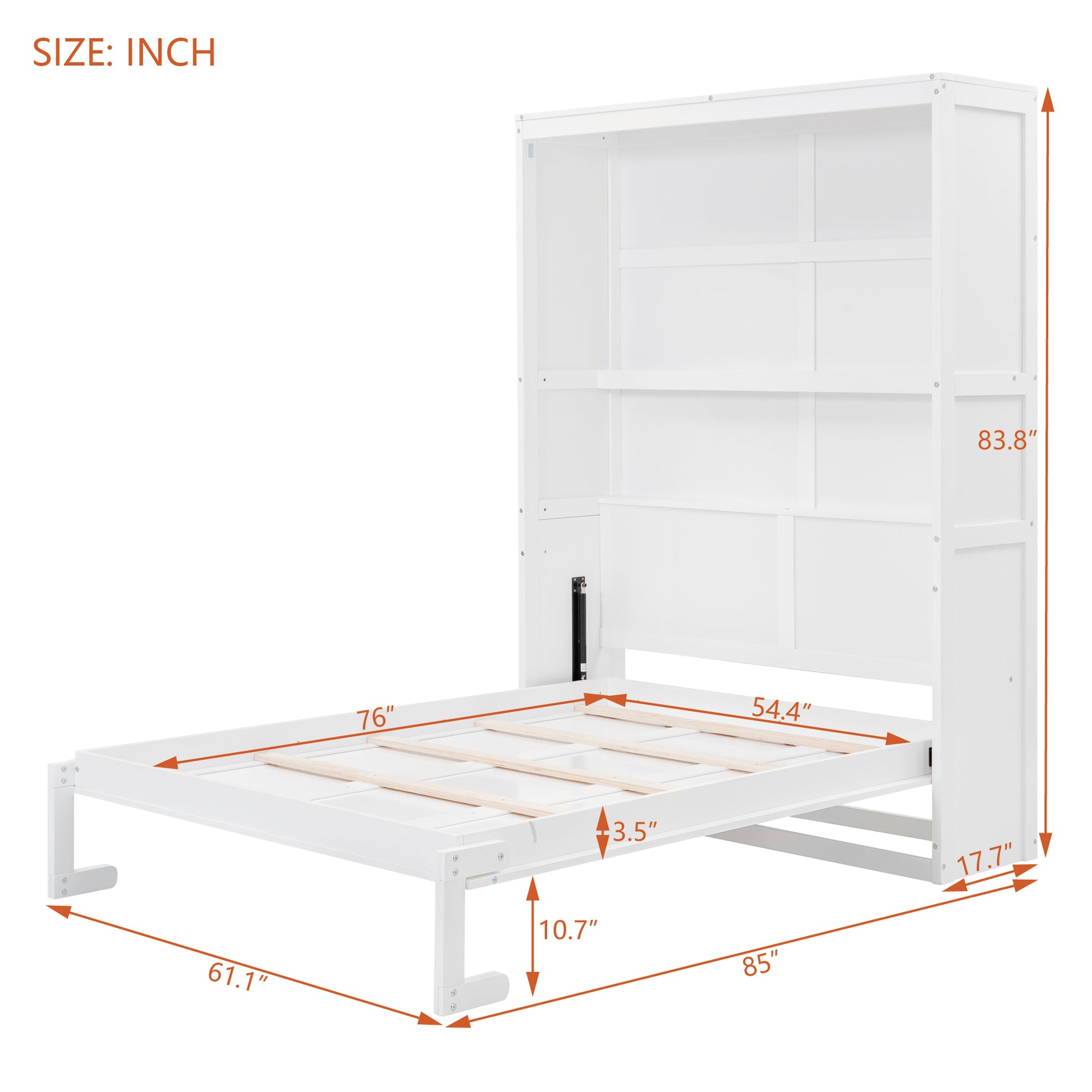 Full Size Murphy Bed Wall Bed With Shelves,White White Solid Wood Mdf