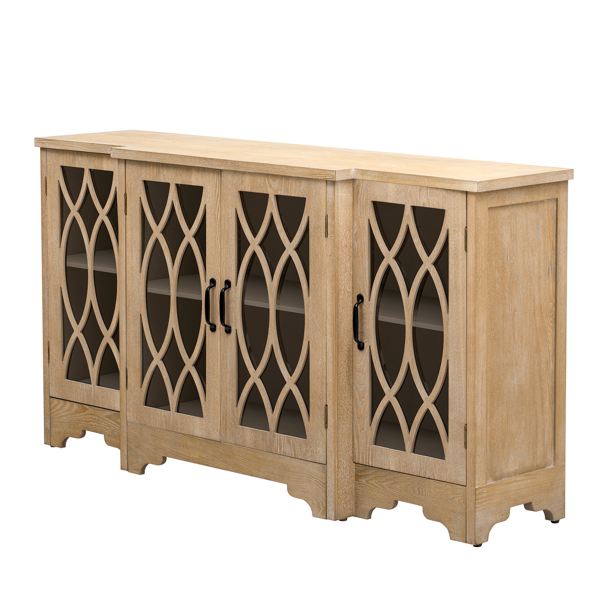 Retro Sideboard Glass Door with Curved Line natural wood-mdf