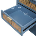 American Furniture,2 Drawer Side Table,Naturel Rattan,End Table,Suitable For Bedroom, Living Room, Study Blue Mdf