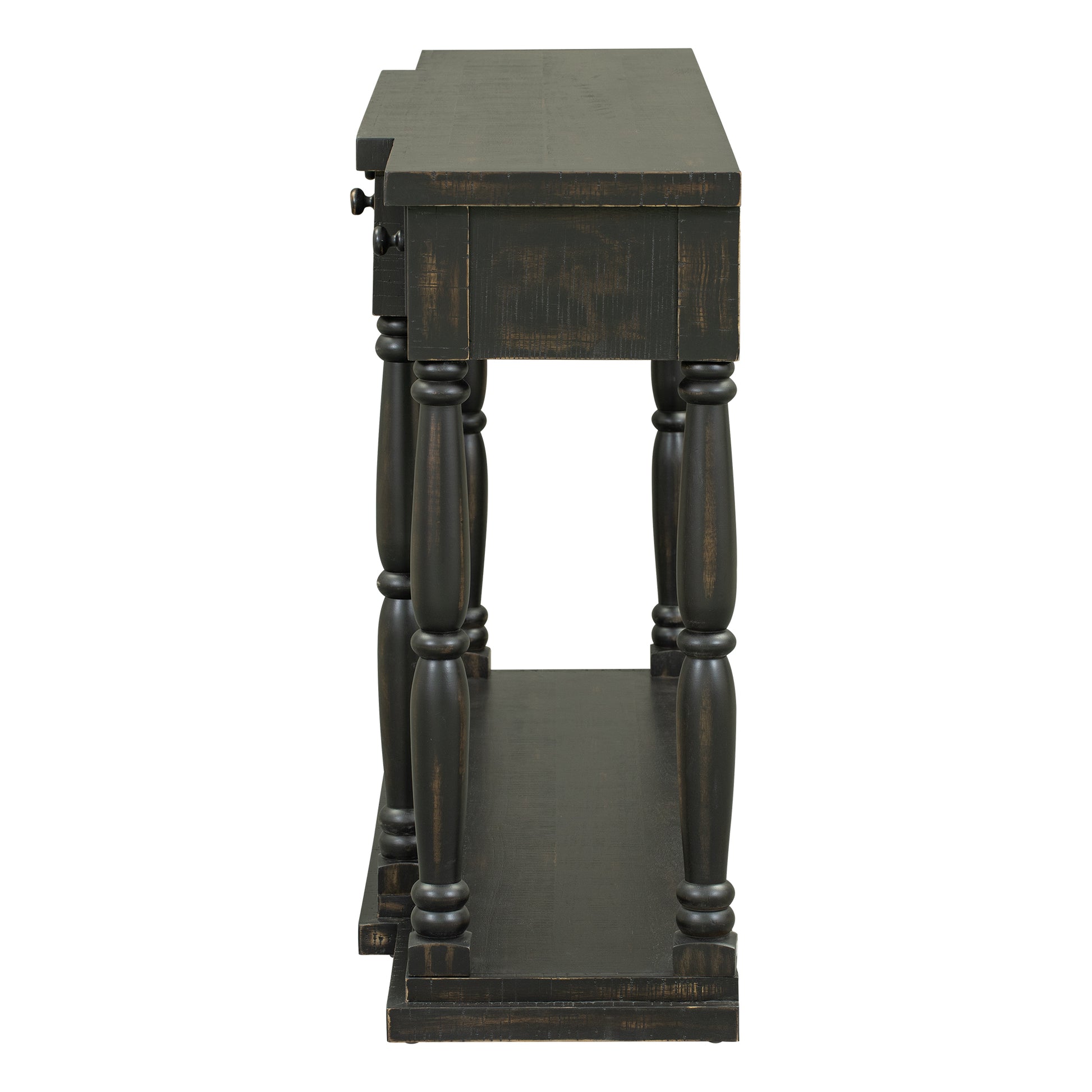 Retro Senior Console Table For Hallway Living Room Bedroom With 4 Front Facing Storage Drawers And 1 Shelf Antique Black Mdf