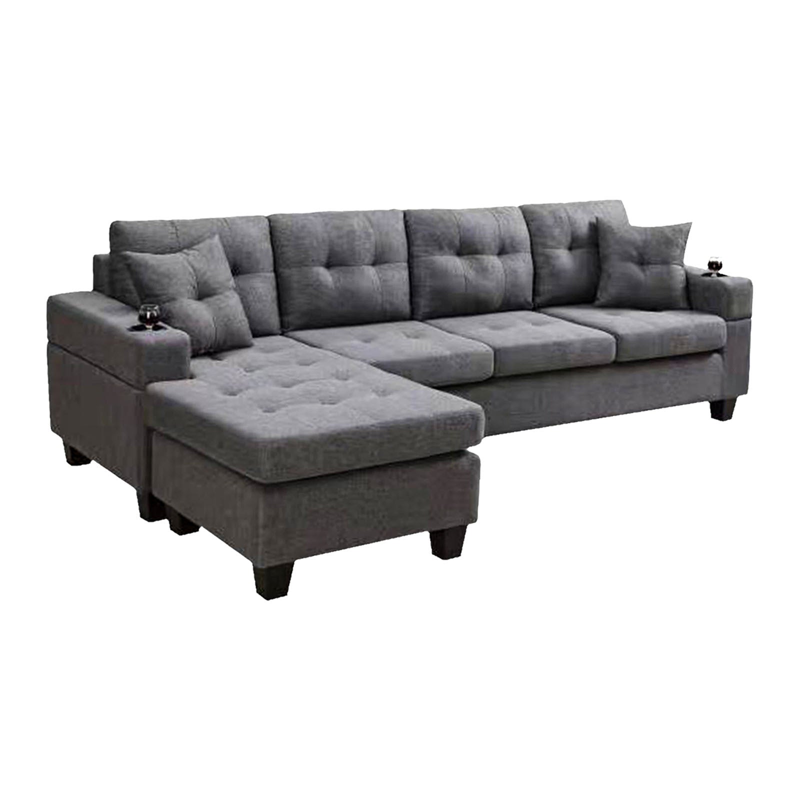 MEGA sectional sofa left with footrest, convertible gray-foam-fabric