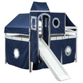 Full Size Loft Bed With Tent And Tower Blue Blue Solid Wood