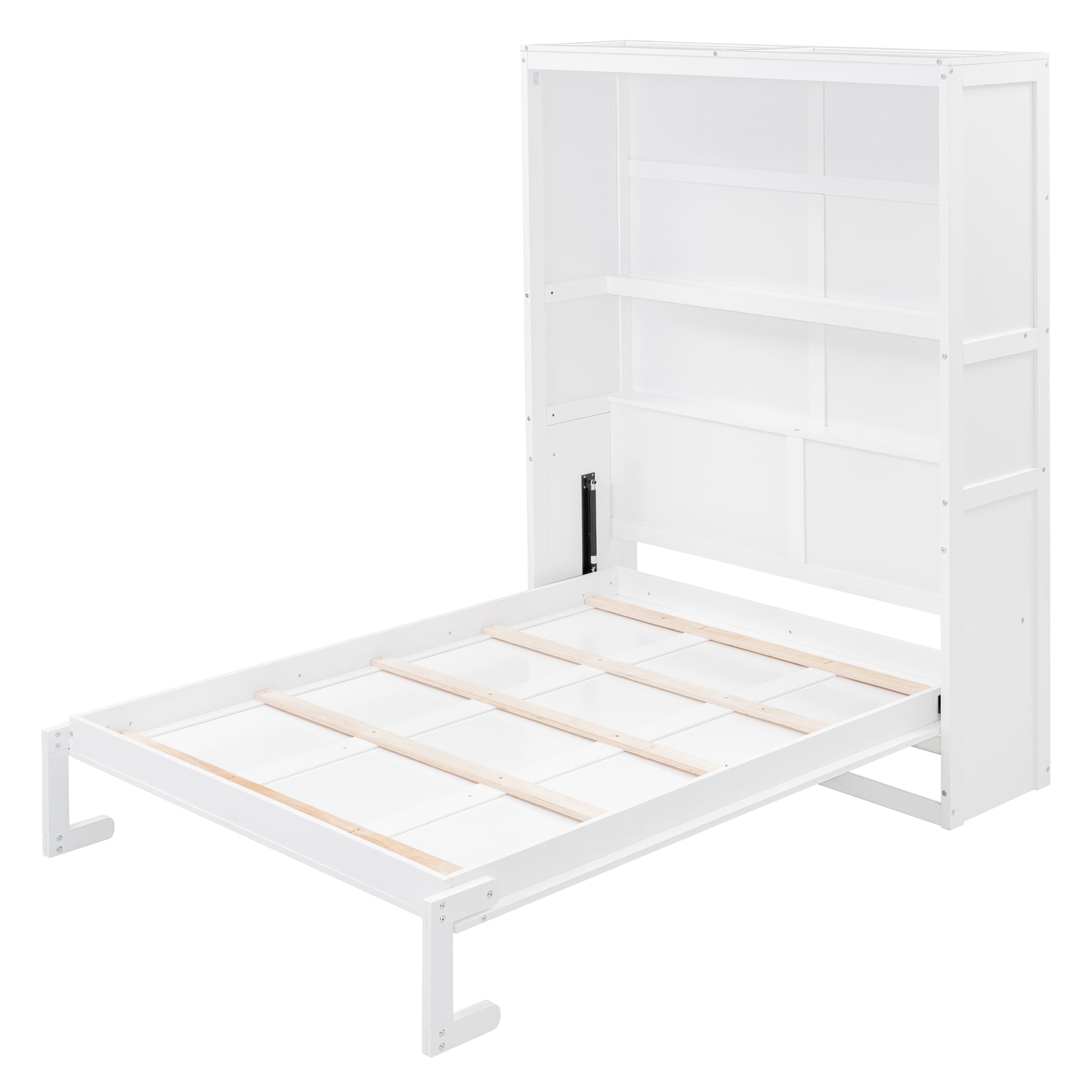 Full Size Murphy Bed Wall Bed With Shelves,White White Solid Wood Mdf