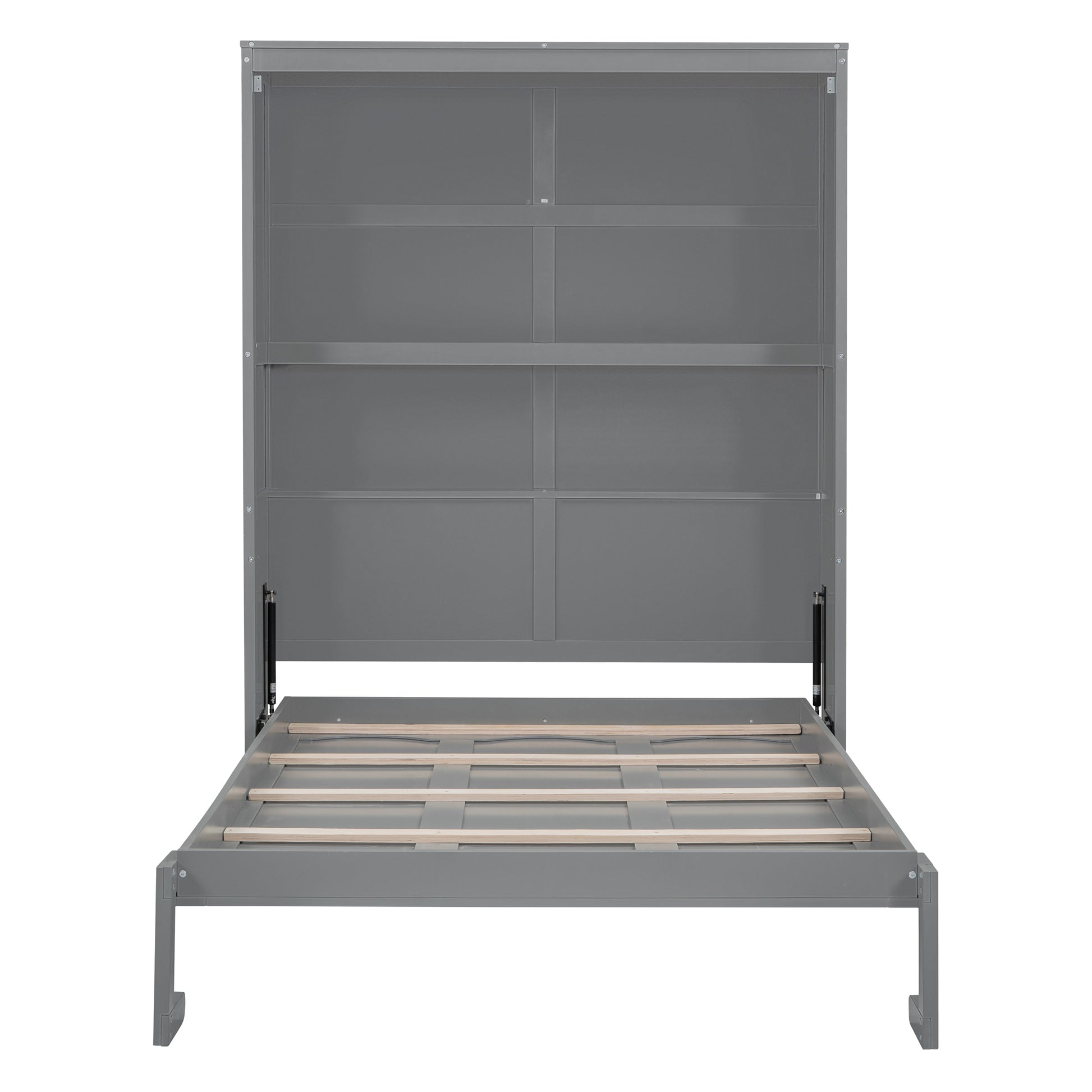 Full Size Murphy Bed Wall Bed With Shelves,Gray Gray Solid Wood Mdf