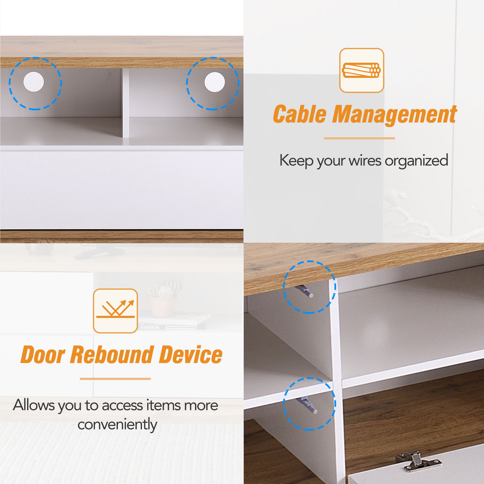 Modern Tv Stand For Tvs Up To 80''Media Console With Multi Functional Storage, Entertainment Center With Door Rebound Device, Tv Cabinet For Living Room,Bedroom White Natural Primary Living Space 70 79 Inches 70 79 Inches 75 Inches Mdf