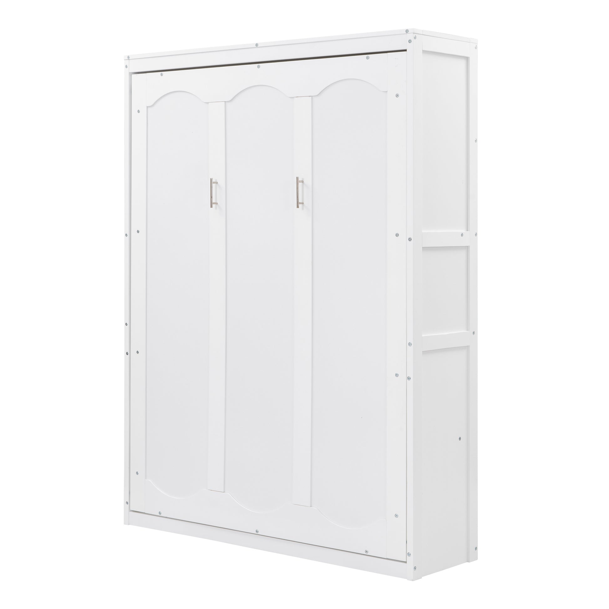 Full Size Murphy Bed Wall Bed With Shelves,White White Solid Wood Mdf