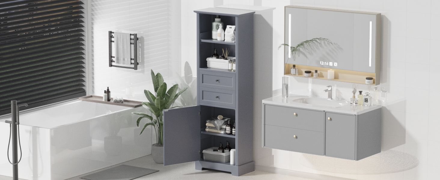 Bathroom Storage Cabinet, Tall Storage Cabinet with grey-mdf