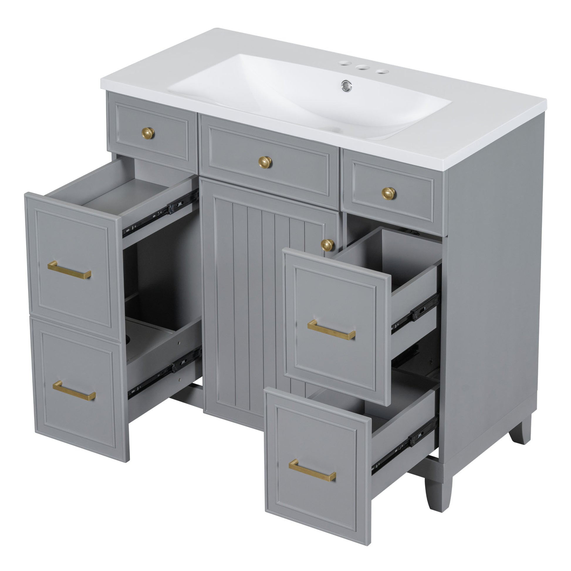 36" Bathroom Vanity Cabinet With Sink Top Combo Set, Grey, Single Sink, Shaker Cabinet With Soft Closing Door And Drawer Gray Solid Wood Mdf Resin