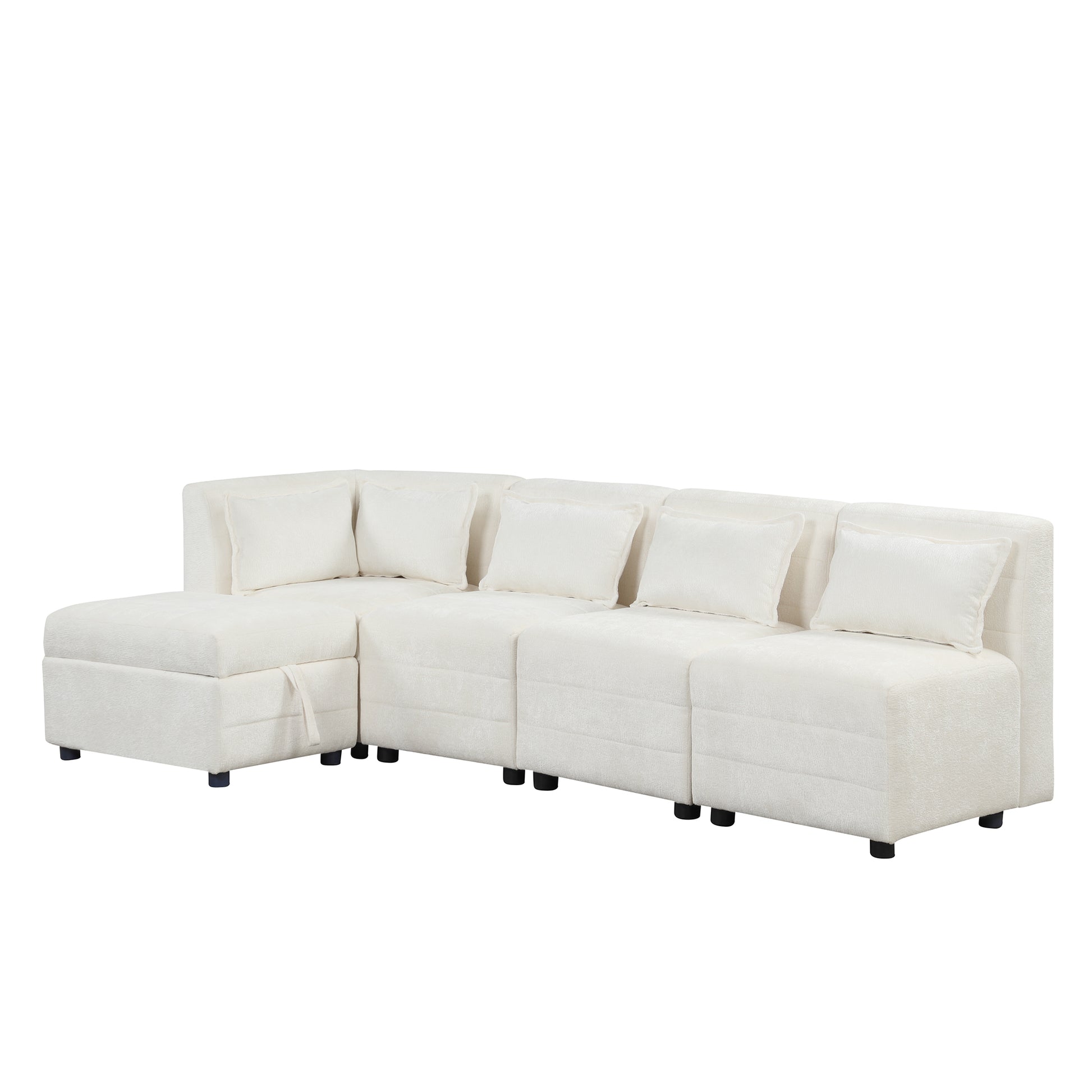 Free Combined Sectional Sofa 5 Seater Modular Couches With Storage Ottoman, 5 Pillows For Living Room, Bedroom, Office, Cream Cream Foam Chenille