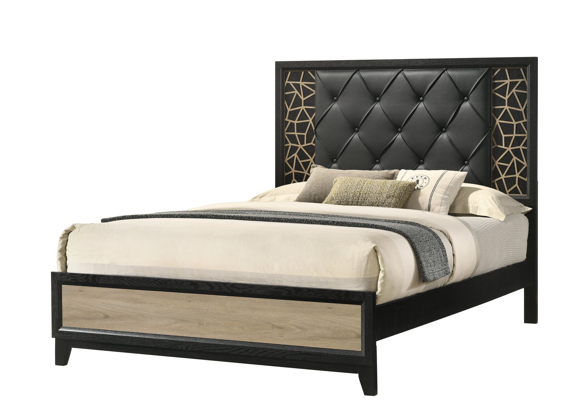 Selena Modern & Contemporary King 4Pc Bedroom Set Made With Wood In Black And Natural Box Spring Not Required King Black Natural Wood 4 Piece Set Bedroom Bed Included,Dresser Included,Mirror Included,Nightstand Included Contemporary,Modern Upholstered