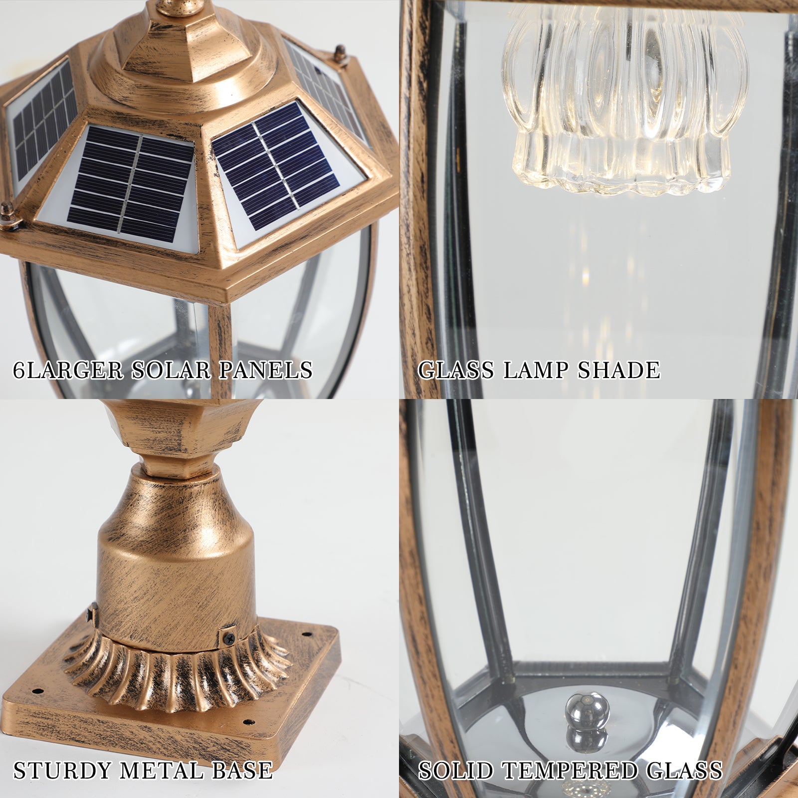 Retro Gold Solar Column Headlights With Dimmable Led 2 Pack Bronze Glass Aluminum