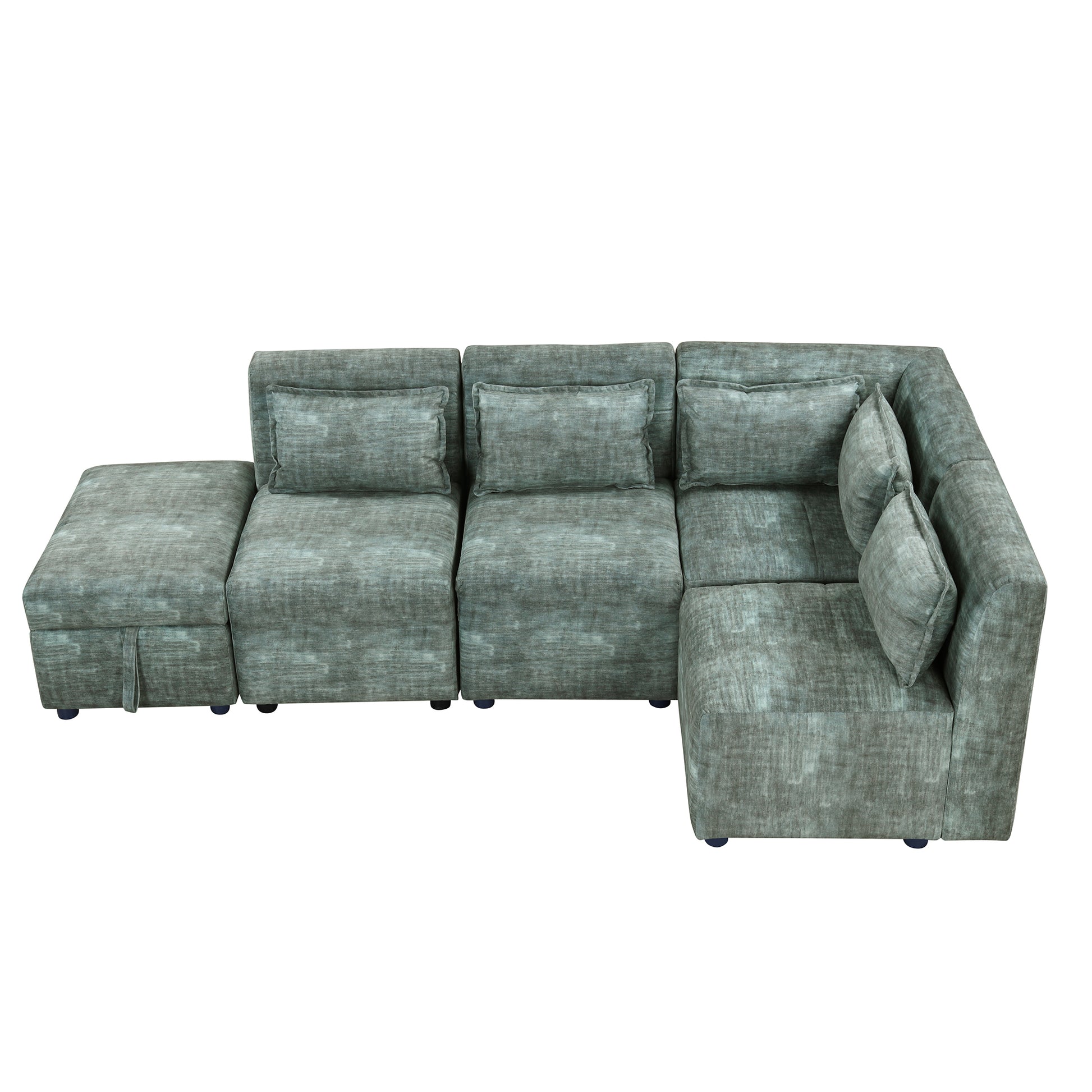 Free Combined Sectional Sofa 5 Seater Modular Couches With Storage Ottoman, 5 Pillows For Living Room, Bedroom, Office, Blue Green Blue Green Foam Chenille