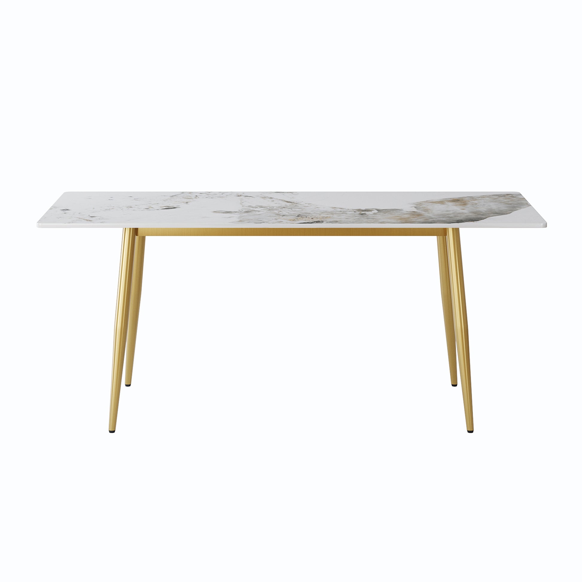 78.74" Modern Artificial Stone Pandora White Straight Edge Golden Metal Leg Dining Table Can Accommodate 8 People White Metal Sintered Stone