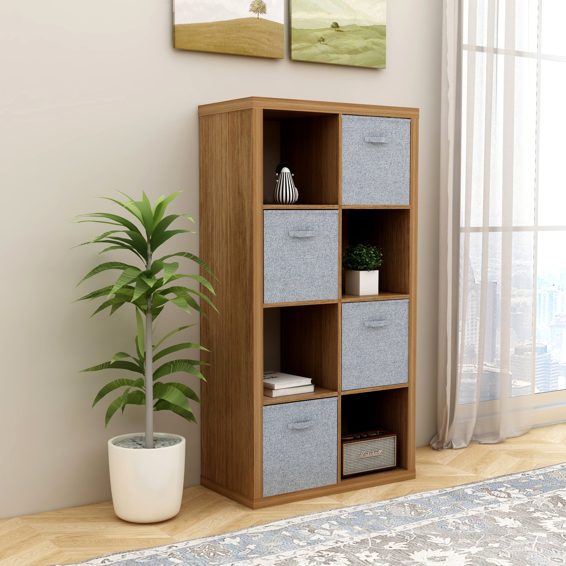 Smart Cube 8 Cube Organizer Storage With Opened Back Shelves,2 X 4 Cube Bookcase Book Shleves For Home, Office ,Walnut Color Walnut Mdf