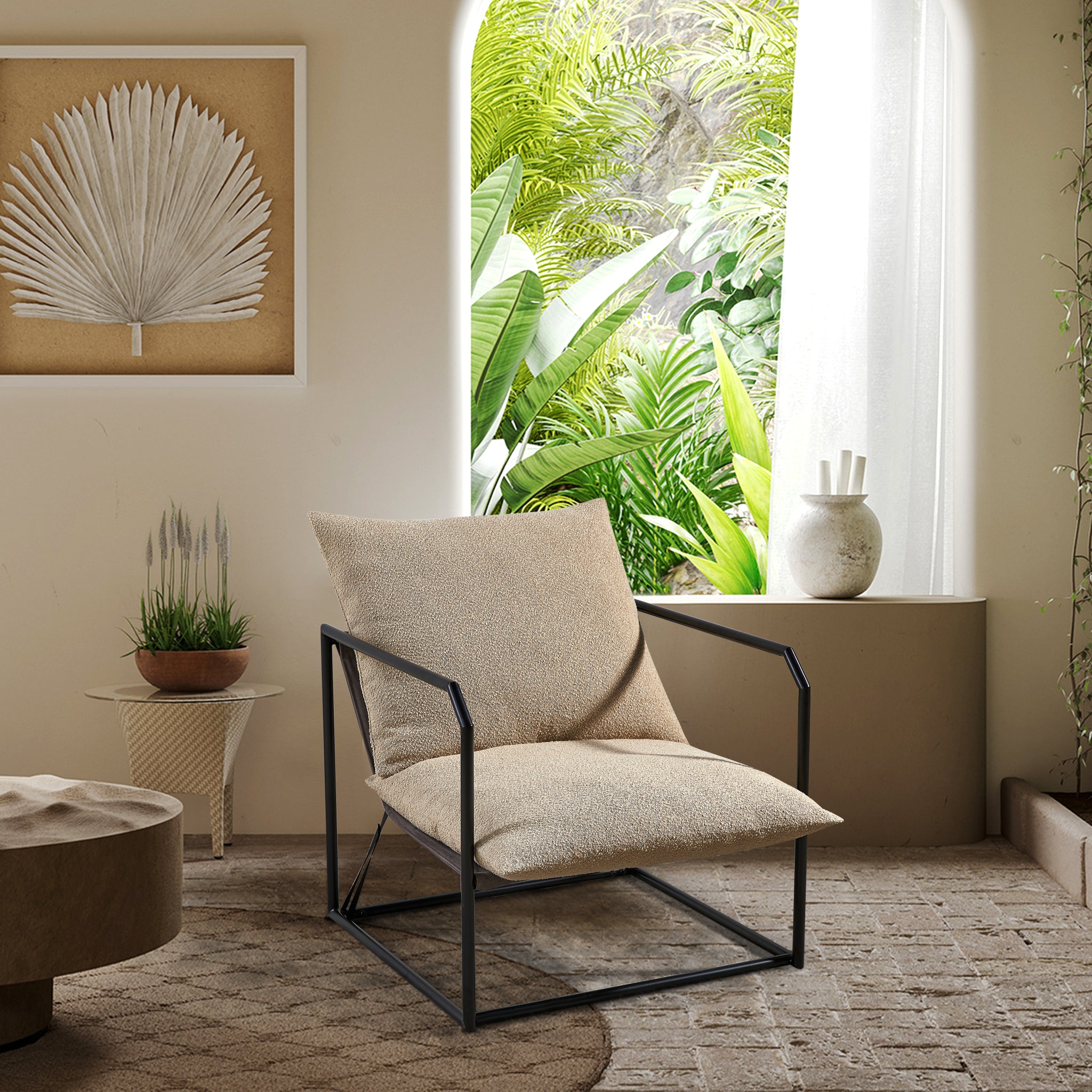 Accent Chair For Living Room Cream Espresso Primary Living Space Modern Fiber Foam And Polyester Fiber Pad Fabric