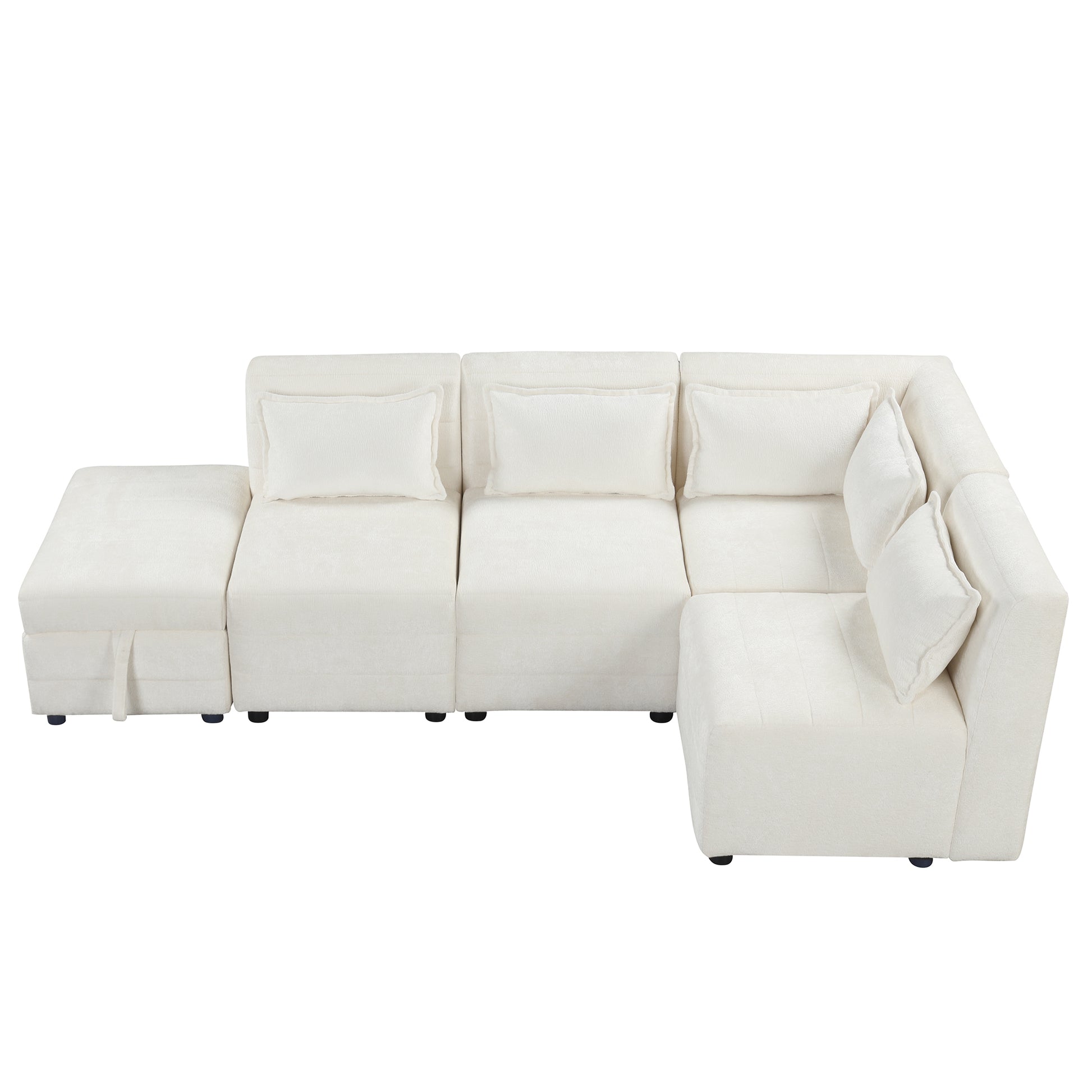 Free Combined Sectional Sofa 5 Seater Modular Couches With Storage Ottoman, 5 Pillows For Living Room, Bedroom, Office, Cream Cream Foam Chenille