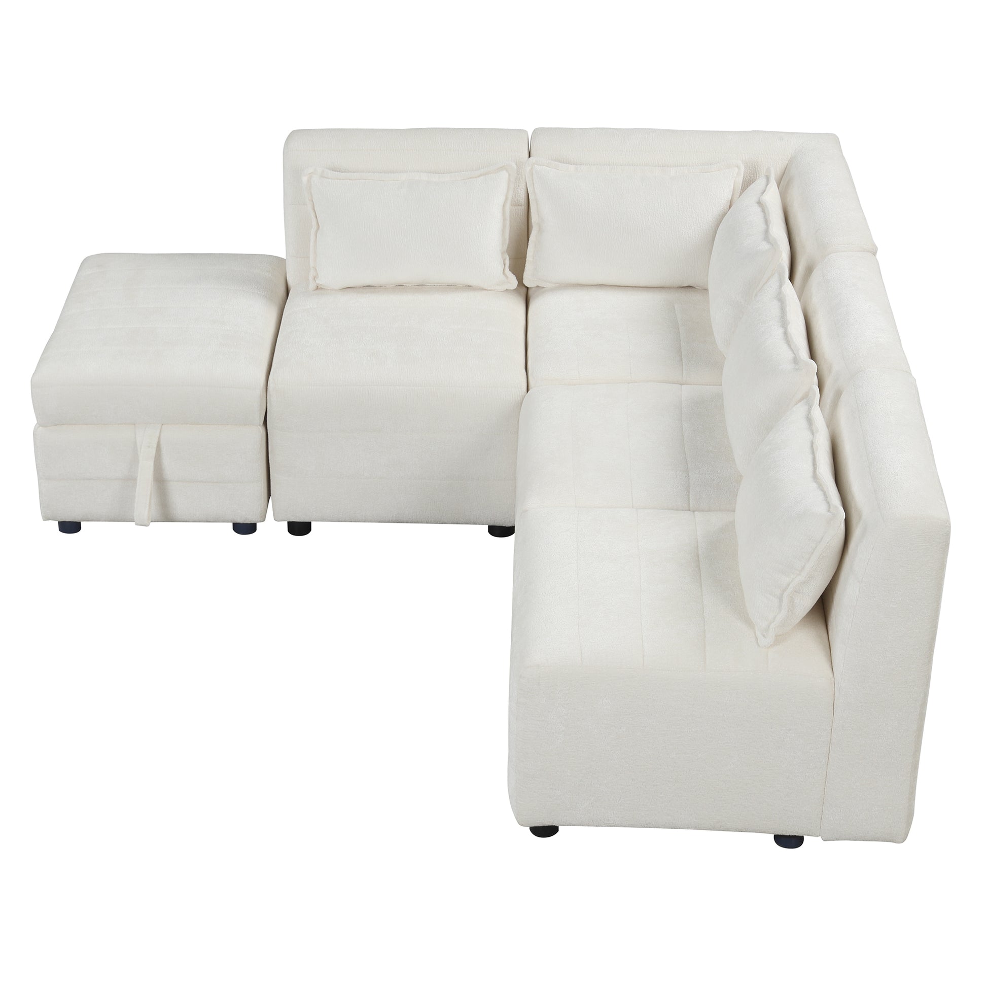 Free Combined Sectional Sofa 5 Seater Modular Couches With Storage Ottoman, 5 Pillows For Living Room, Bedroom, Office, Cream Cream Foam Chenille