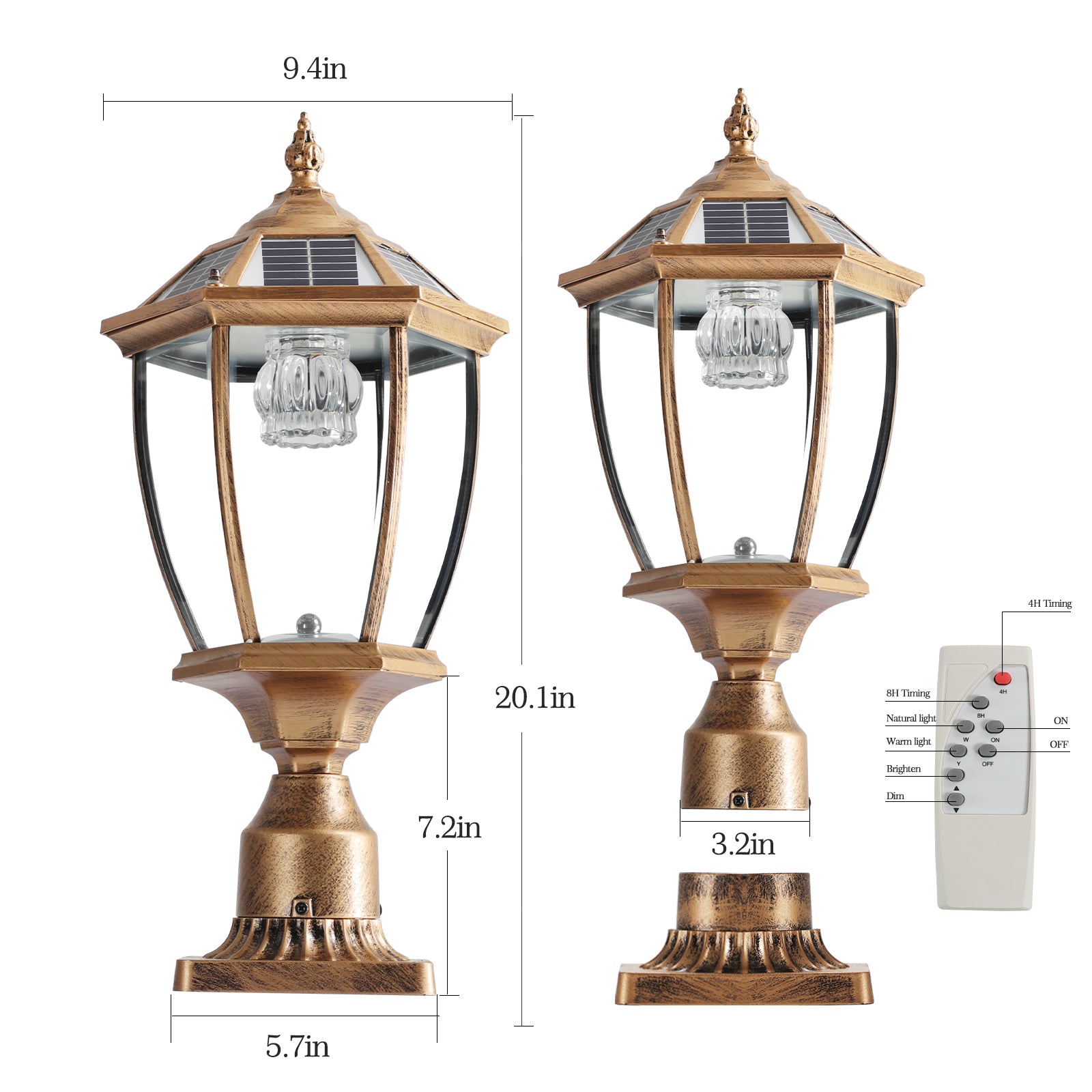 Retro Gold Solar Column Headlights With Dimmable Led 2 Pack Bronze Glass Aluminum