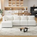 Free Combined Sectional Sofa 5 Seater Modular Couches With Storage Ottoman, 5 Pillows For Living Room, Bedroom, Office, Cream Cream Foam Chenille