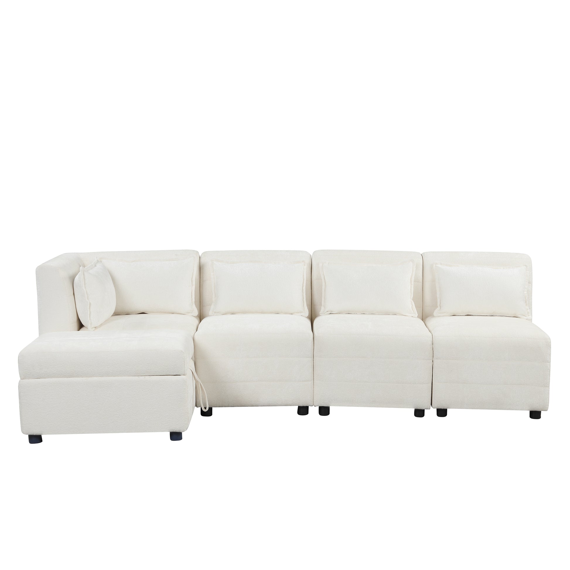 Free Combined Sectional Sofa 5 Seater Modular Couches With Storage Ottoman, 5 Pillows For Living Room, Bedroom, Office, Cream Cream Foam Chenille