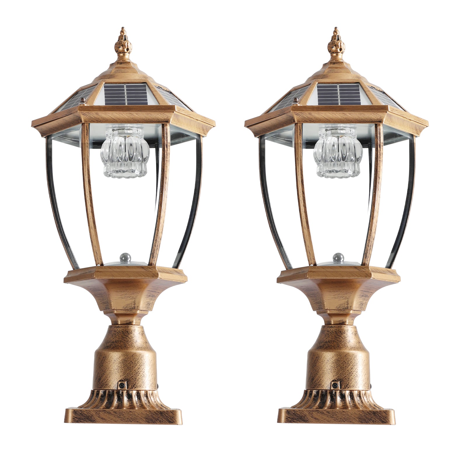 Retro Gold Solar Column Headlights With Dimmable Led 2 Pack Bronze Glass Aluminum