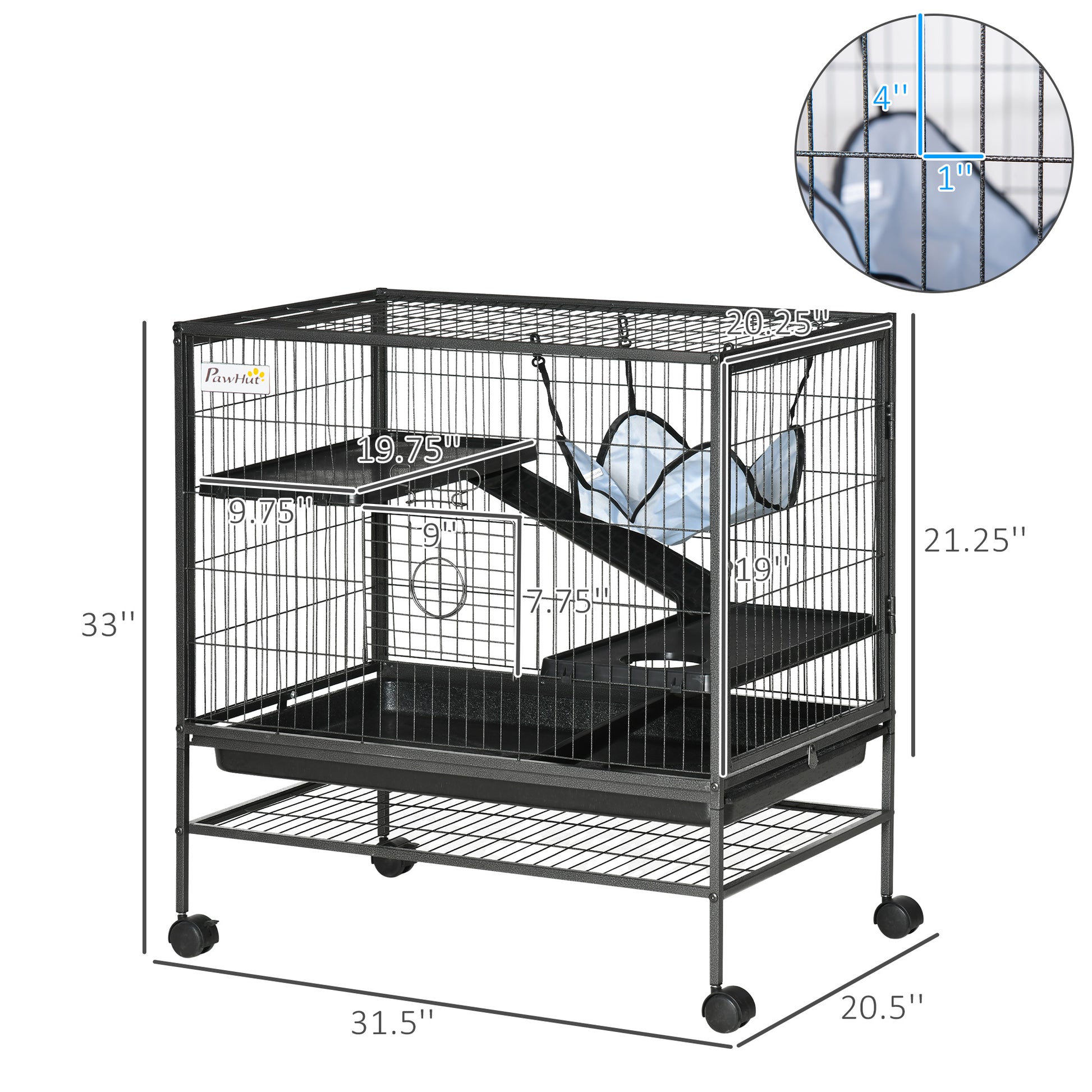 3 Tier Small Animal Cage, Ferret Cage Large Chinchilla Cage Black Metal