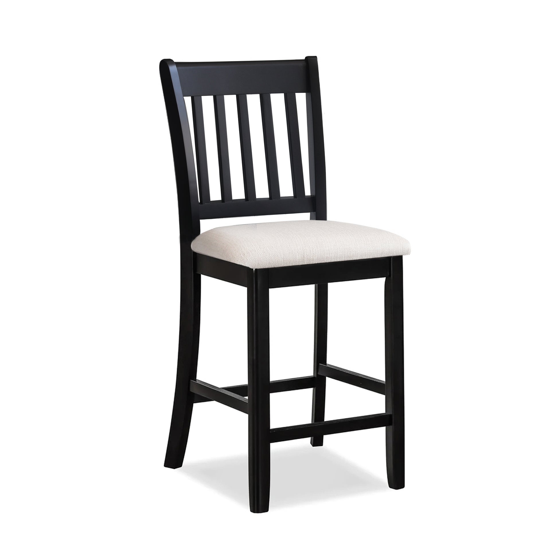 Casual Seating Black Finish Chairs Set Of 2 Rubberwood Transitional Slatted Back Design Dining Room Furniture Counter Chairs Solid White Dining Room Rubberwood Slat Back Engineered Wood Black White Painted Foam Dry Clean Rectangular