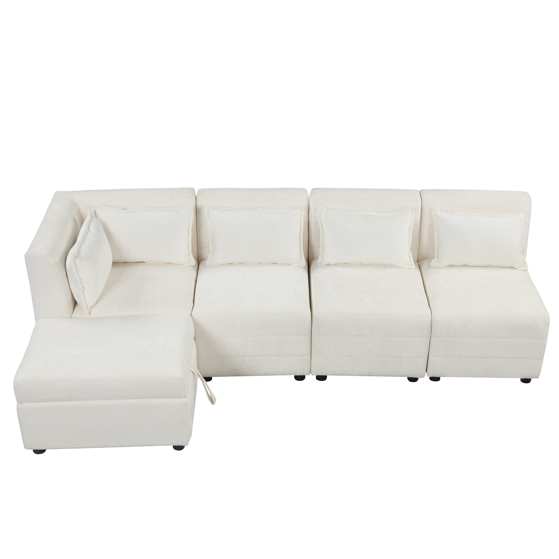 Free Combined Sectional Sofa 5 Seater Modular Couches With Storage Ottoman, 5 Pillows For Living Room, Bedroom, Office, Cream Cream Foam Chenille