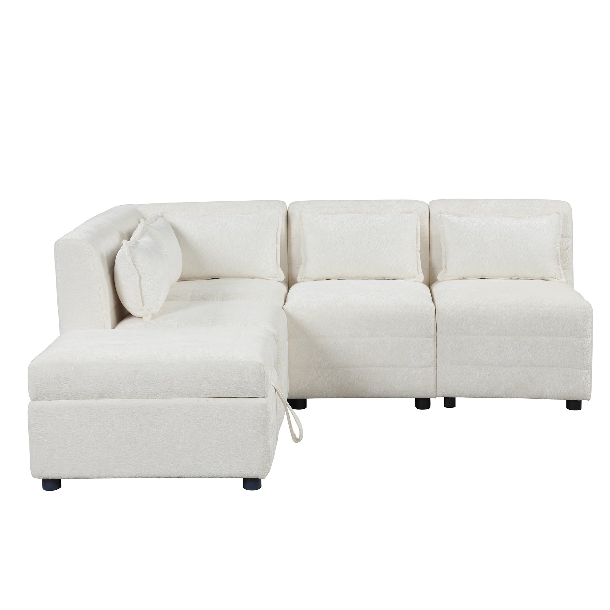 Free Combined Sectional Sofa 5 Seater Modular Couches With Storage Ottoman, 5 Pillows For Living Room, Bedroom, Office, Cream Cream Foam Chenille