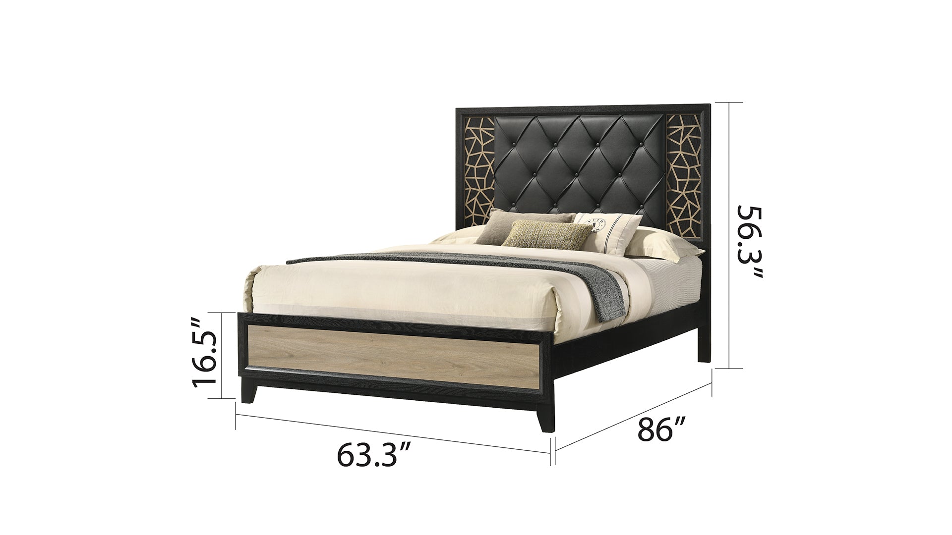 Selena Modern & Contemporary Queen 5Pc Bedroom Set Made With Wood In Black And Natural Box Spring Not Required Queen Black Natural Wood 5 Piece Set Bedroom Bed Included,Chest Included,Dresser Included,Mirror Included,Nightstand Included