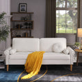 Living Room Sofa,3 Seater Sofawith Copper Nail On Arms ,Three Pillow,White White Velvet