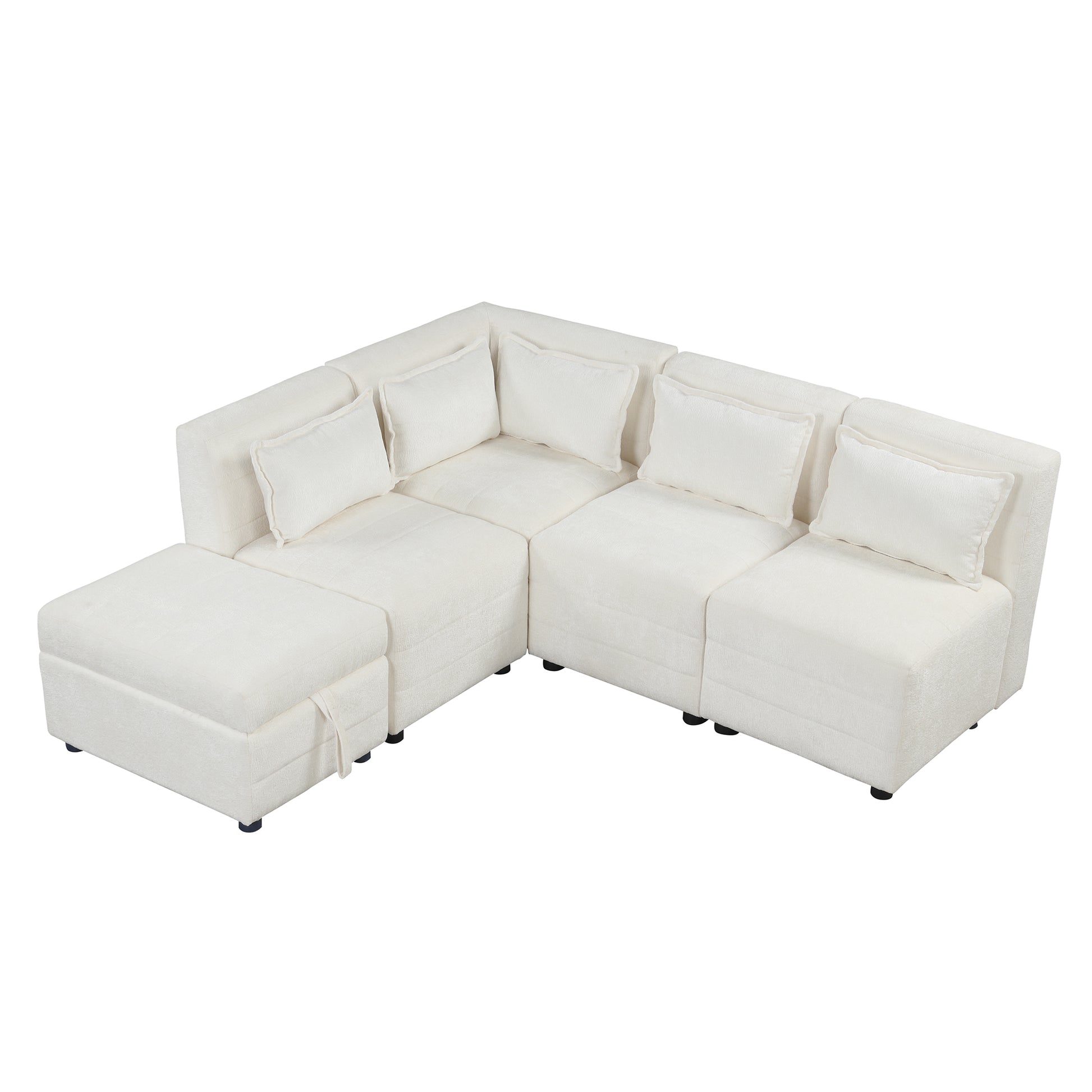 Free Combined Sectional Sofa 5 Seater Modular Couches With Storage Ottoman, 5 Pillows For Living Room, Bedroom, Office, Cream Cream Foam Chenille