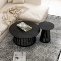 Round Coffee Table Set Of 2, Grille Molding, Suitable For Bedroom, Living Room, Balcony Black Mdf