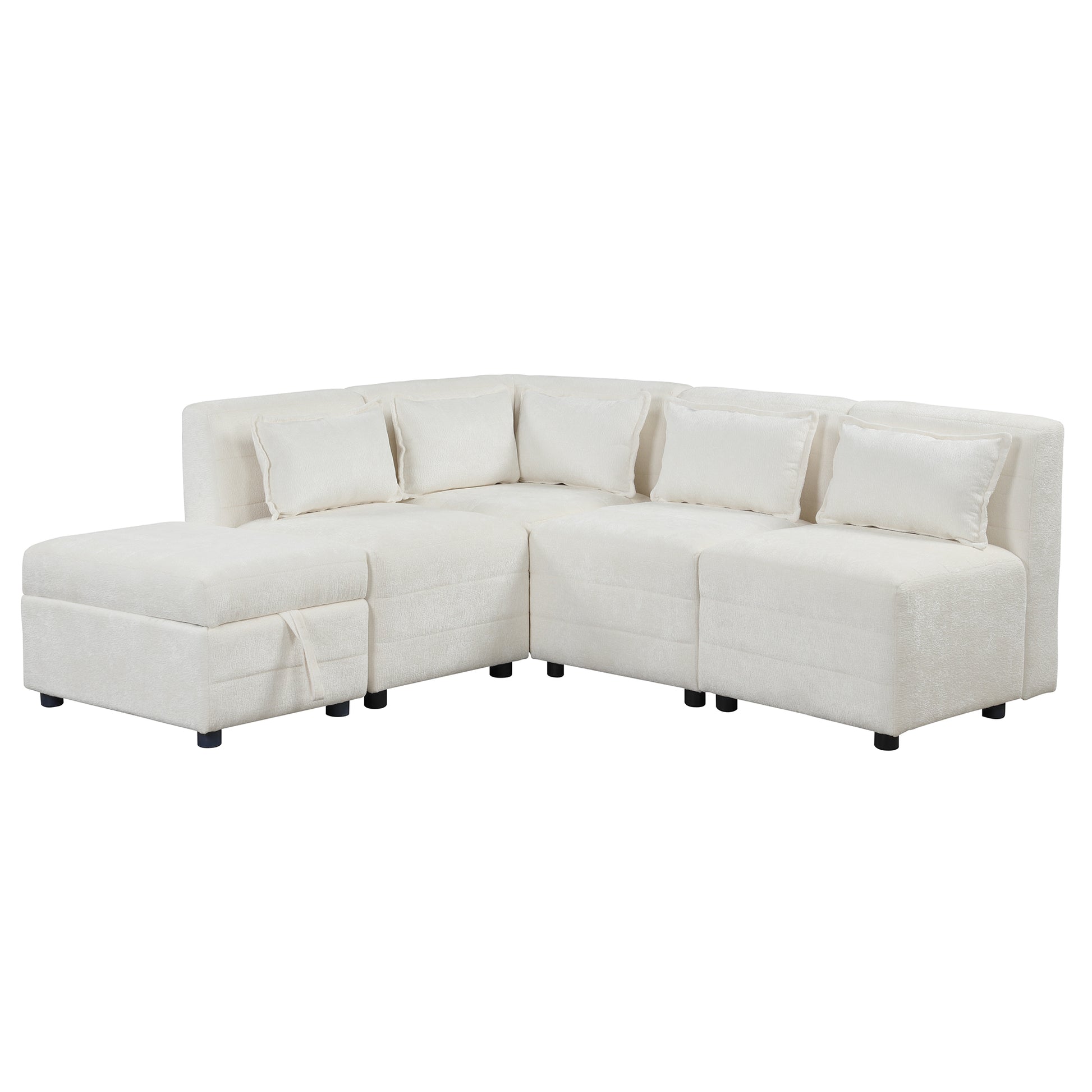 Free Combined Sectional Sofa 5 Seater Modular Couches With Storage Ottoman, 5 Pillows For Living Room, Bedroom, Office, Cream Cream Foam Chenille