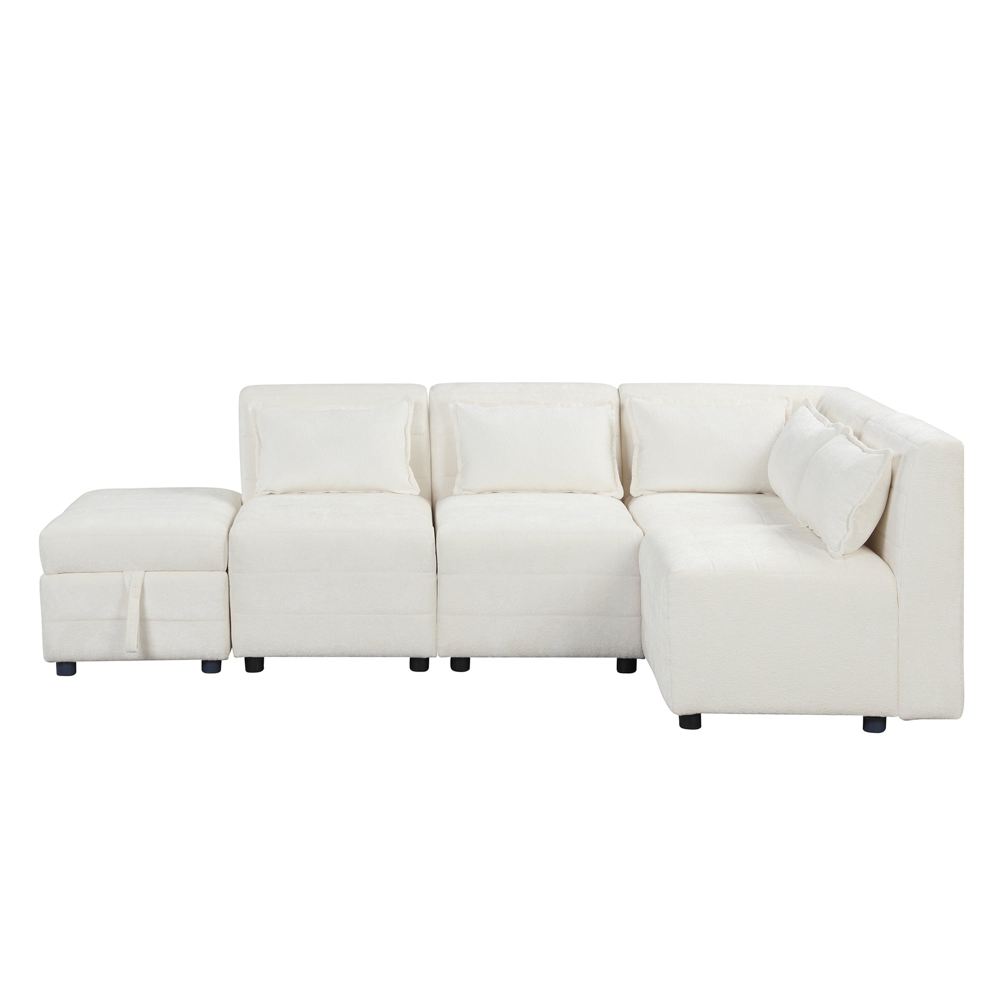 Free Combined Sectional Sofa 5 Seater Modular Couches With Storage Ottoman, 5 Pillows For Living Room, Bedroom, Office, Cream Cream Foam Chenille