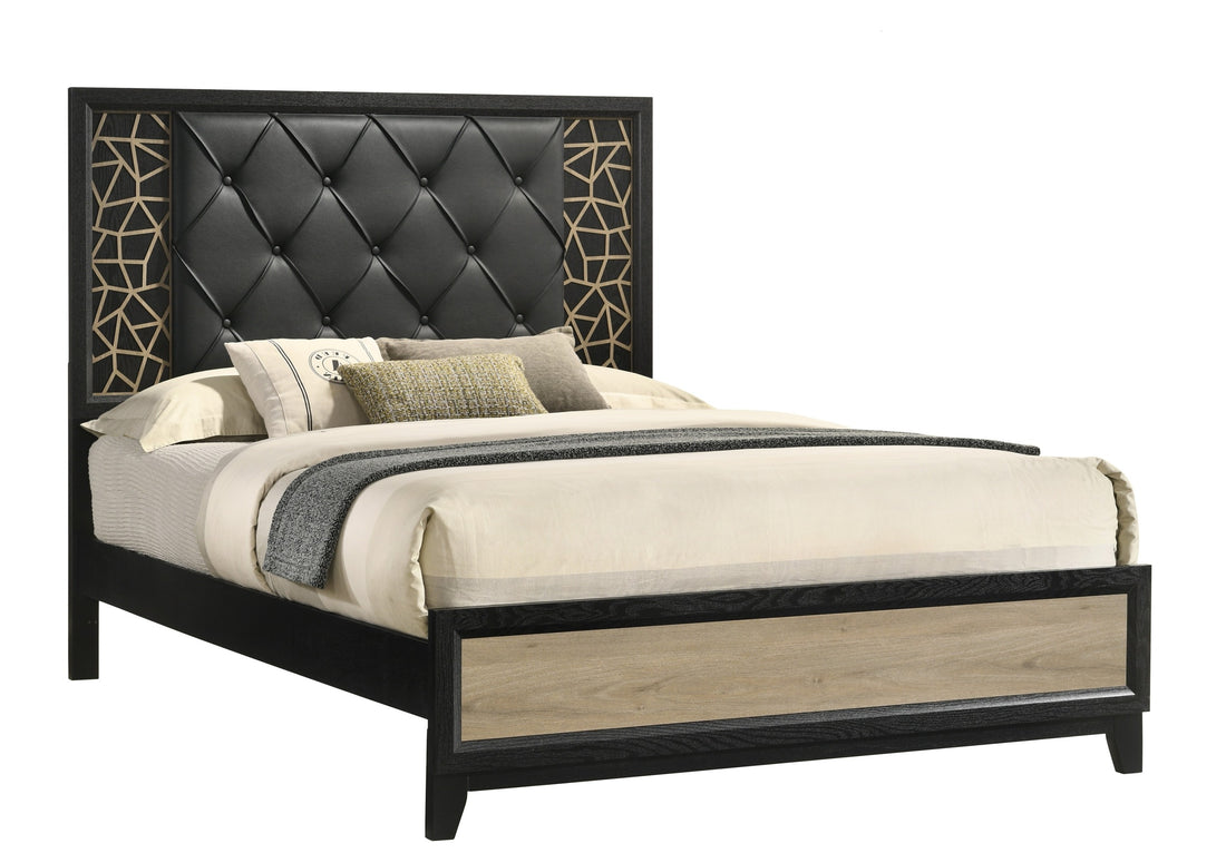 Selena Modern & Contemporary Queen Bed Made With Wood In Black And Natural Box Spring Not Required Queen Black Natural Wood Bedroom Contemporary,Modern Upholstered Wood