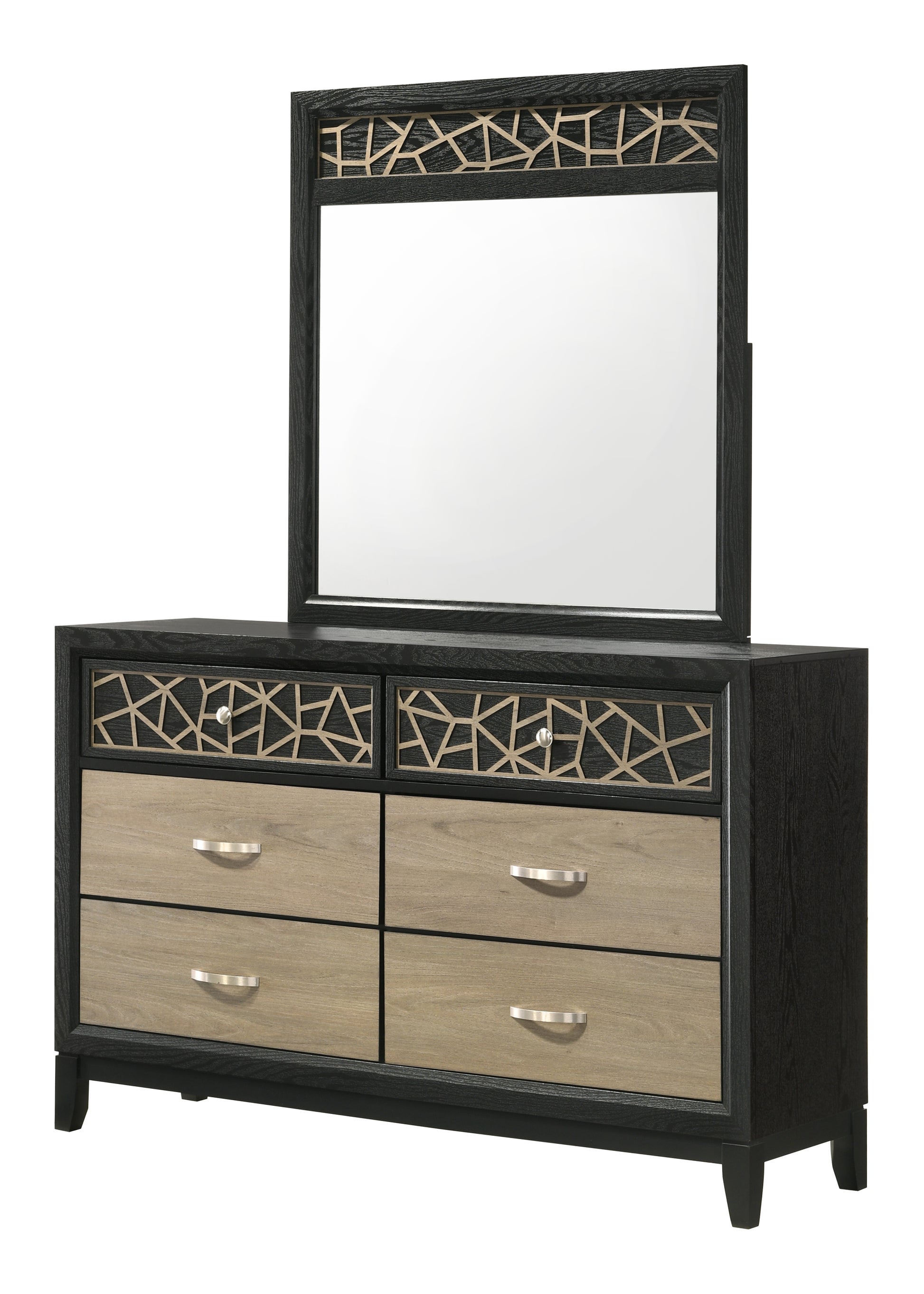 Selena Modern & Contemporary Mirror Made With Wood In Black And Natural Black Natural Bedroom Contemporary,Modern Wood