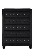 Sophia Modern Style Crystal Tufted Upholstery 5 Drawer Chest Finished With Velvet Fabric Made With Wood In Black Gray Bedroom Contemporary,Modern Solid Wood Mdf Wood