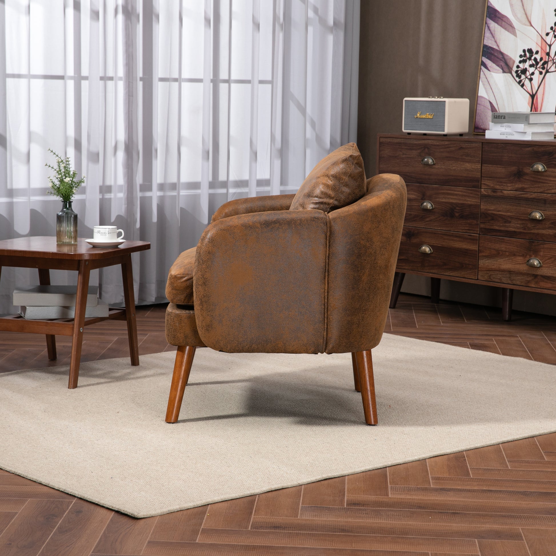 Coolmore Wood Frame Armchair, Modern Accent Chair Lounge Chair For Living Room Coffee Microsuede