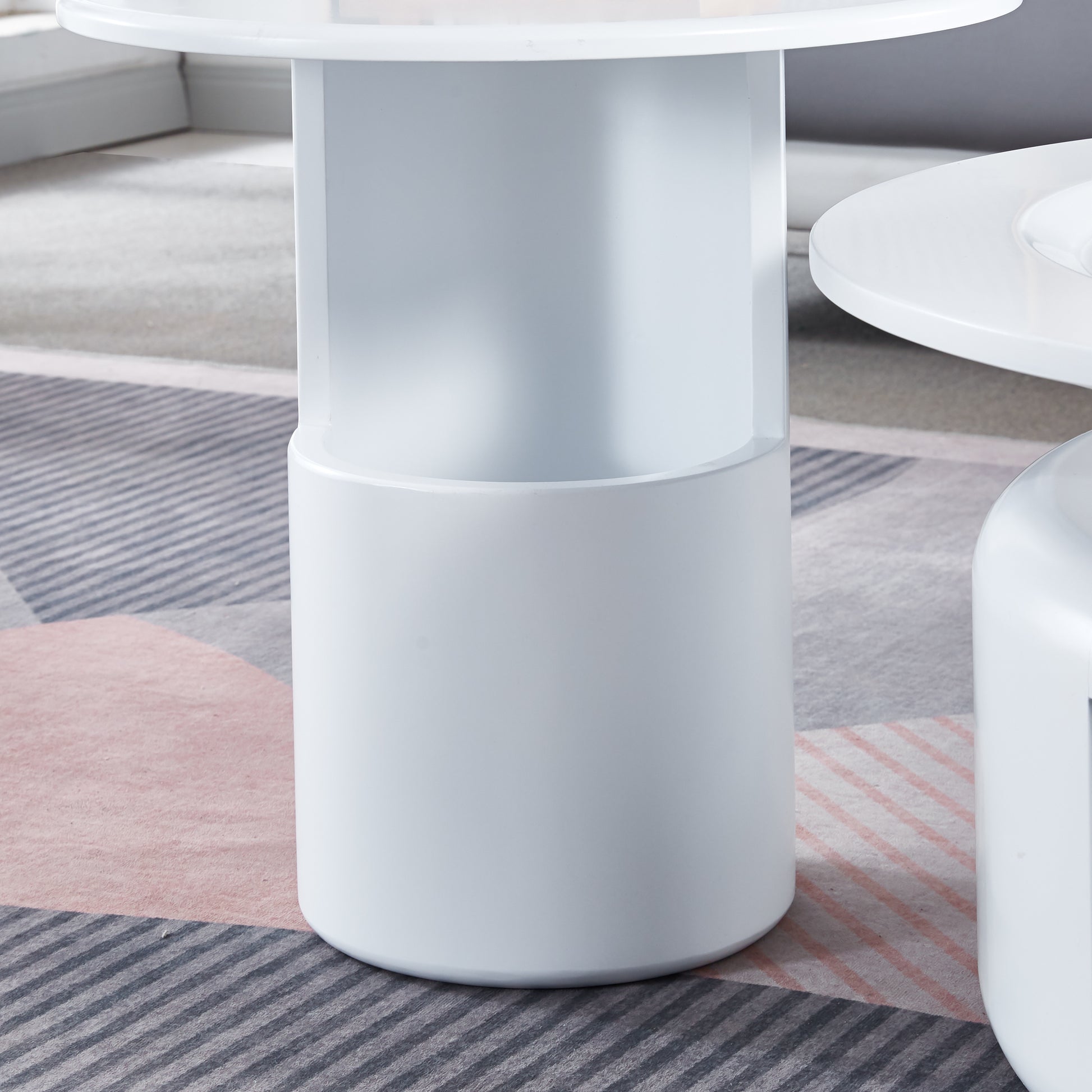 2 Pieces White Mdf Round Coffee Table Set For Living Room, Bedroom White Mdf