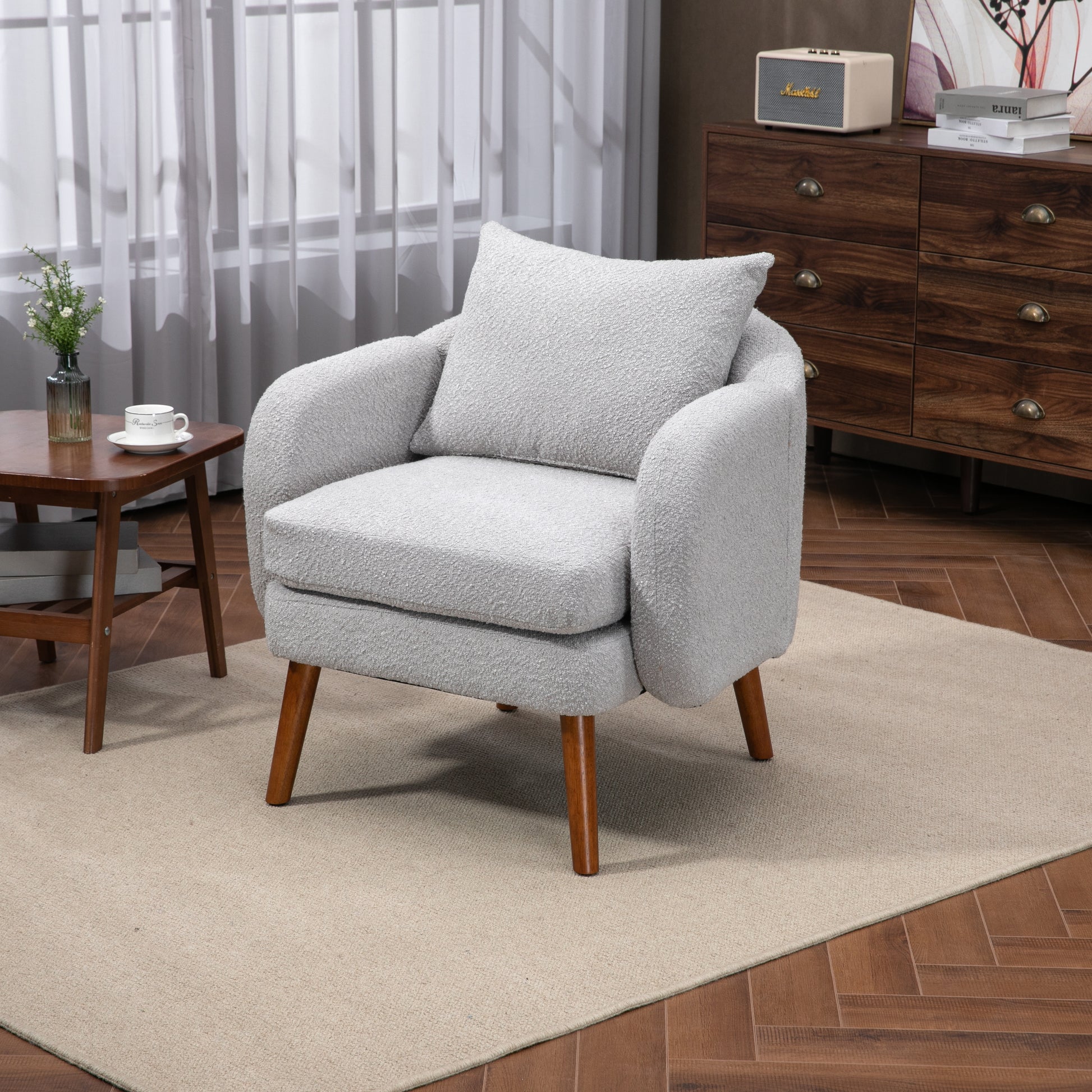 Coolmore Wood Frame Armchair, Modern Accent Chair Lounge Chair For Living Room Gray Boucle