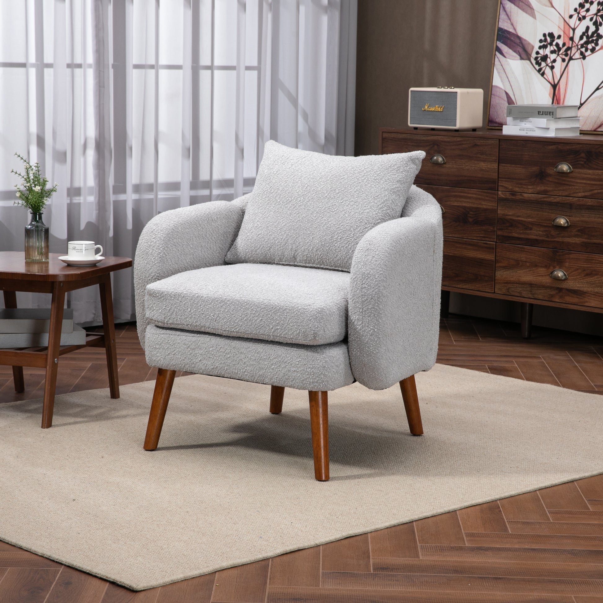 Coolmore Wood Frame Armchair, Modern Accent Chair Lounge Chair For Living Room Gray Boucle