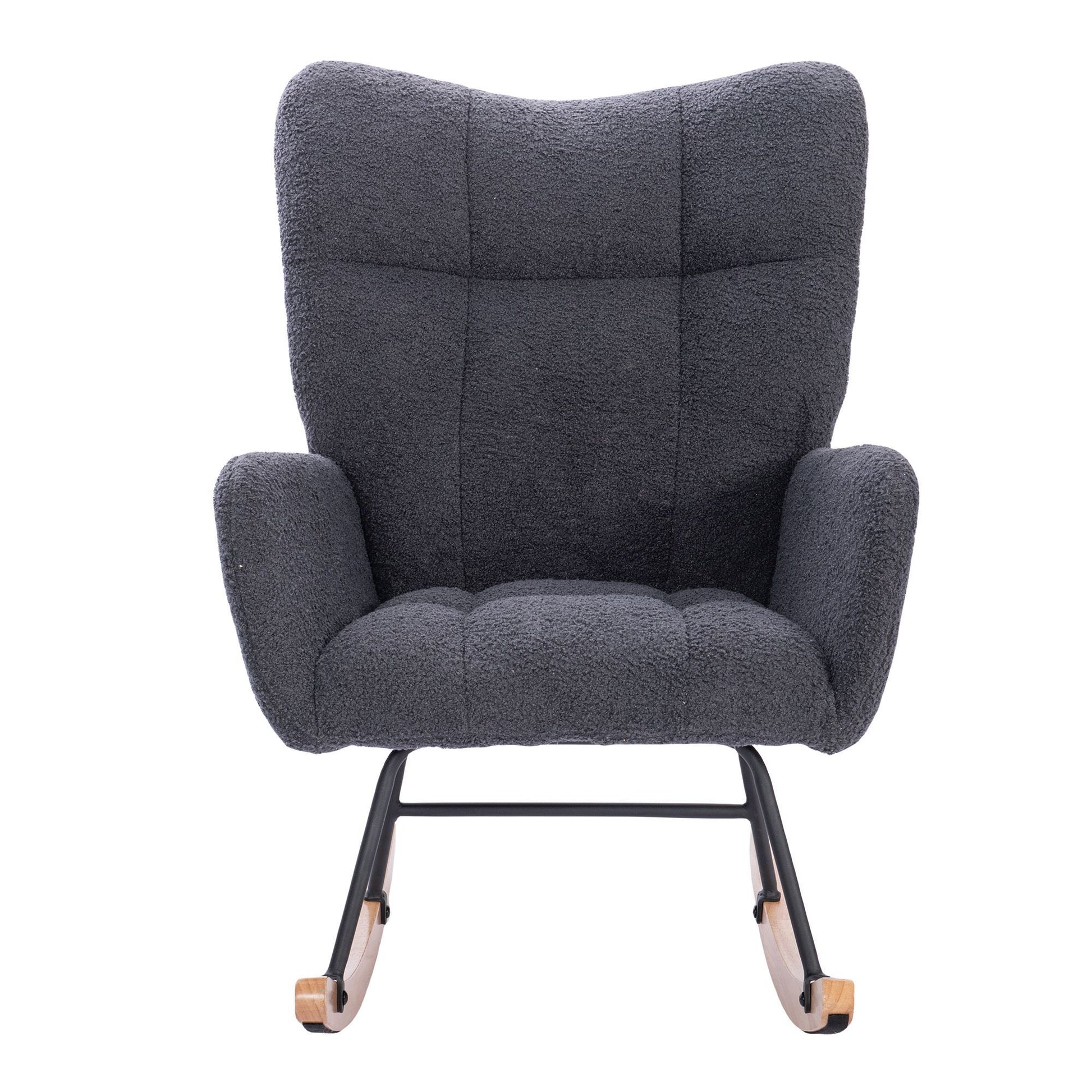 Teddy Upholstered Nursery Rocking Chair For Living Room Bedroom Dark Grey Teddy Dark Grey Foam Metal