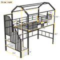 Metal Loft Bed With Roof Design And A Storage Box, Twin, Black Twin Black Metal