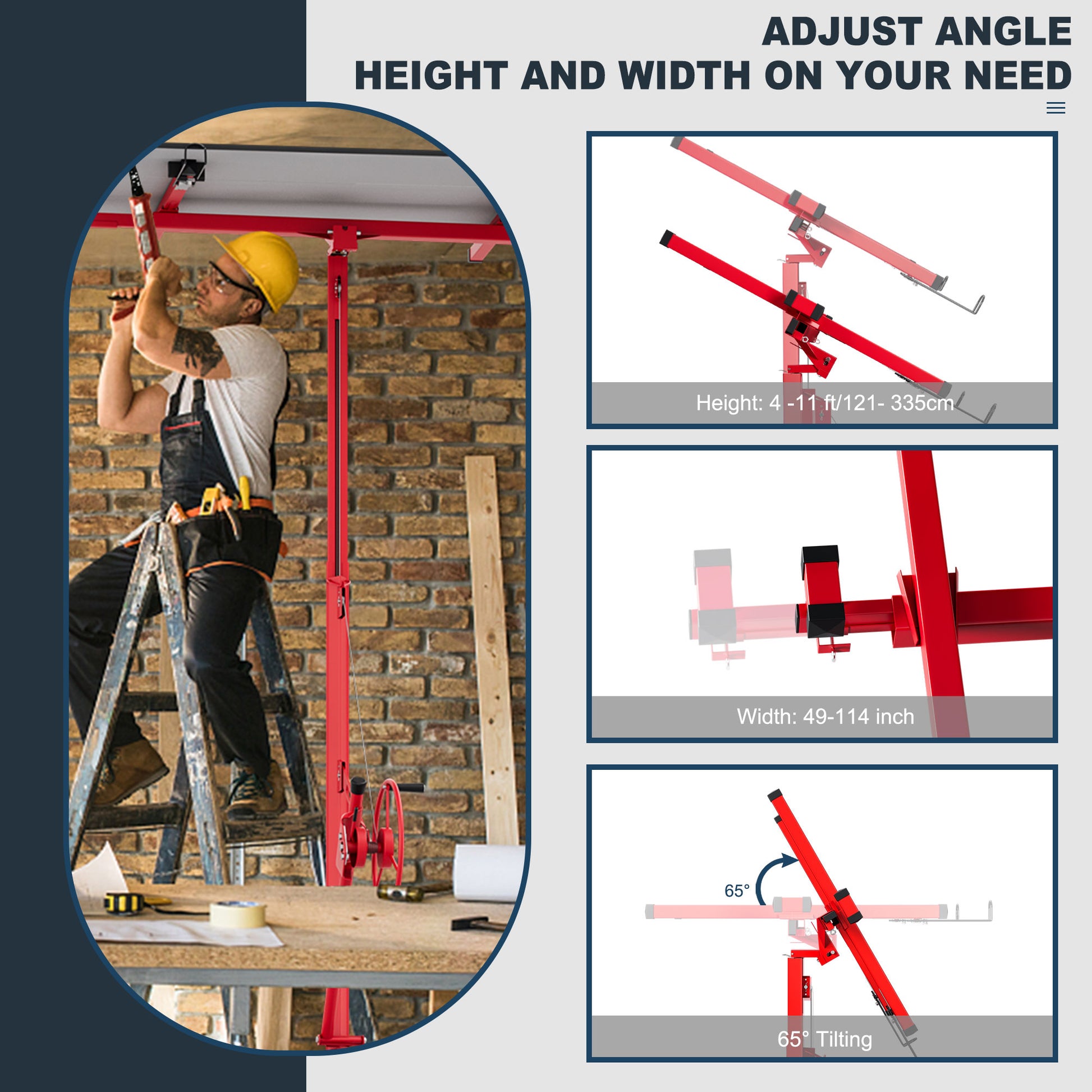 11Ft Lift Drywall Panel Hoist Jack For Ceiling Red Red Iron Plastic