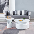 2 Pieces White Mdf Round Coffee Table Set For Living Room, Bedroom White Mdf