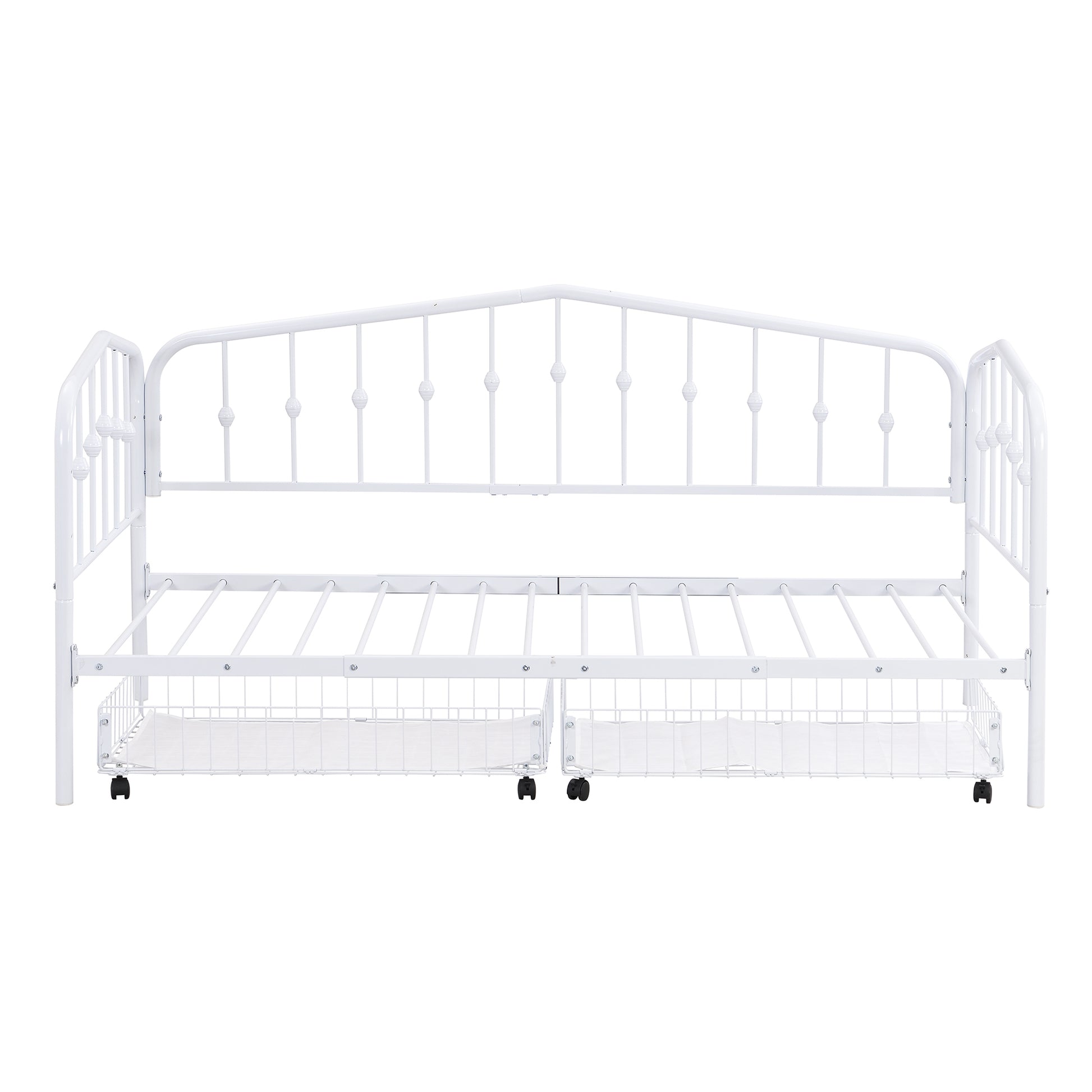 Twin Size Stylish Metal Daybed With 2 Drawers, White White Iron