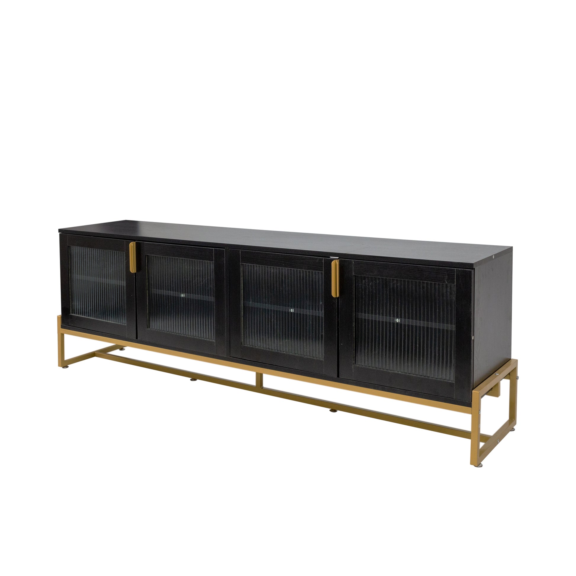 Black 70.87" Tv Stand.Entertainment Center With Shelf, Wood Tv Media Console With Sturdy Metal Legs For Living Room Black Mdf