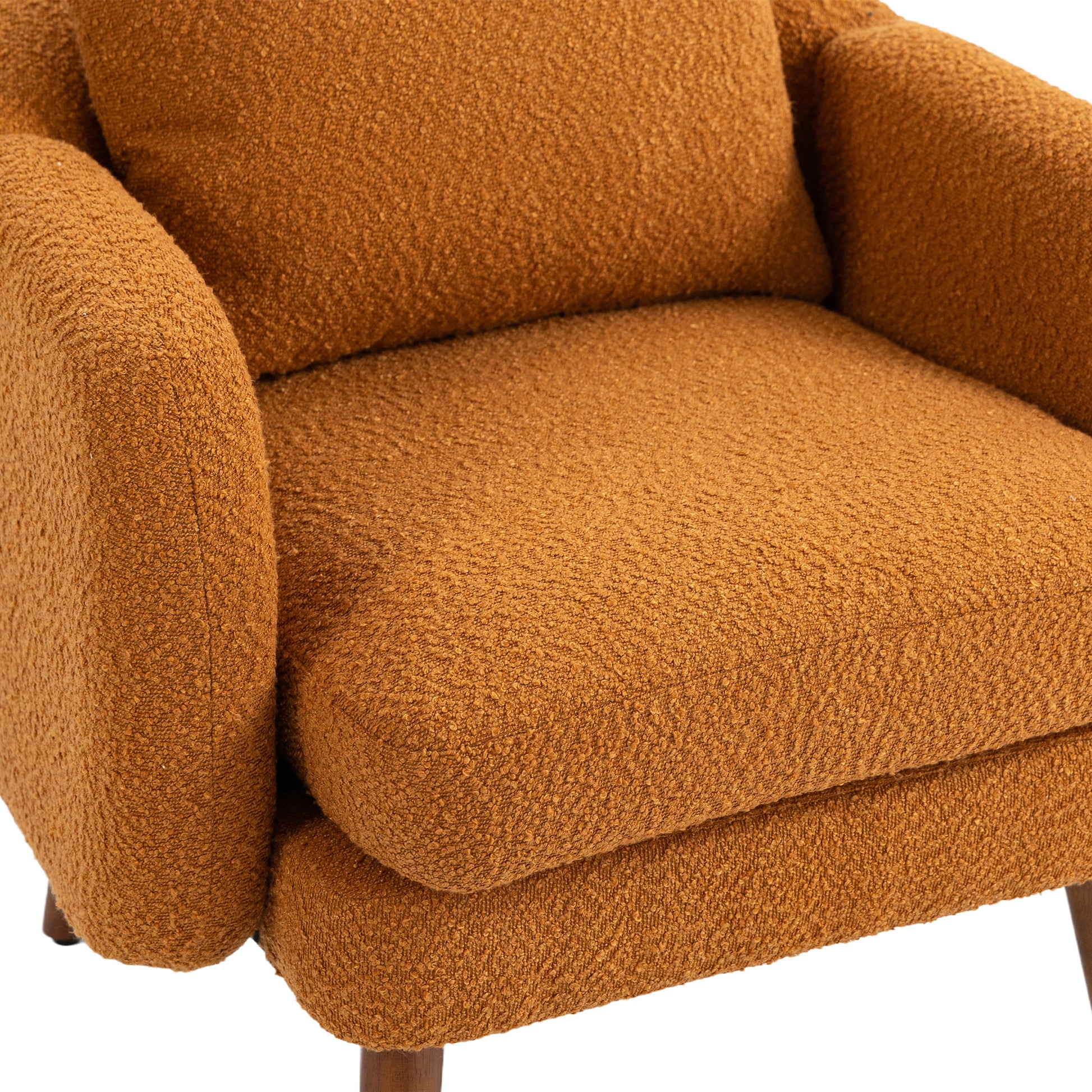 Coolmore Wood Frame Armchair, Modern Accent Chair Lounge Chair For Living Room Orange Boucle