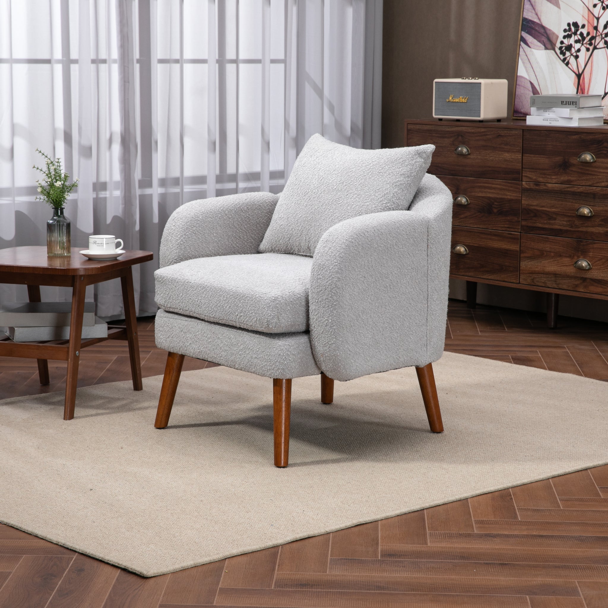 COOLMORE Wood Frame Armchair, Modern Accent Chair gray-boucle